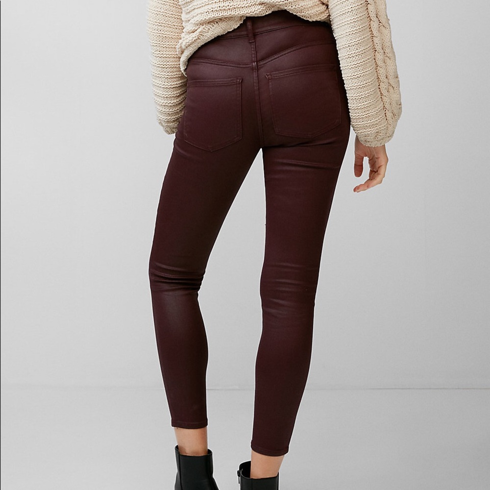 Express Burgundy Coated Ankle Skinny Jeans - Picture 2 of 2